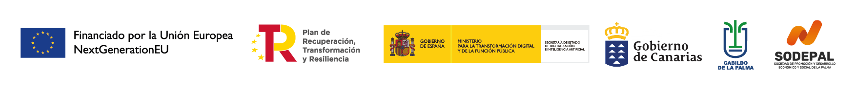 Financiado por la Unión Europea - NextGenerationEU, Plan de Recuperación, Transformación y Resiliencia, Gobierno de España, Gobierno de Canarias, Cabildo de La Palma, SODEPAL